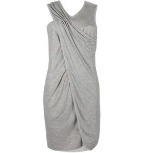 AllSaints Grey Marina Dress Size 0 Drape Front Sheath Minimalist Casual Midi